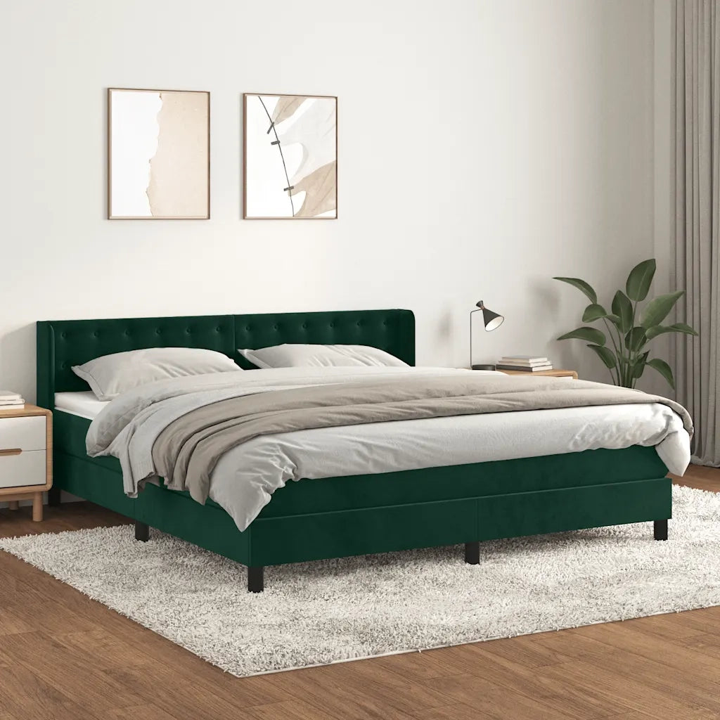 Giroletto a Molle con Materasso Verde Scuro 160x200 cm Velluto