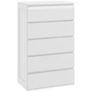 Cassettiera 5 Cassetti in Legno con Maniglie Scanalate, 60x38x100cm, Bianco