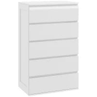 Cassettiera 5 Cassetti in Legno con Maniglie Scanalate, 60x38x100cm, Bianco