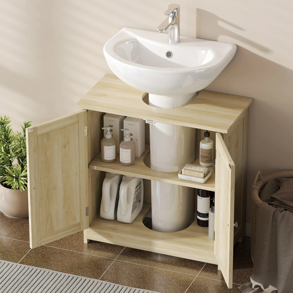 Mobile sottolavabo bagno con 2 ante e ripiano, 60x30x60 cm, chêne