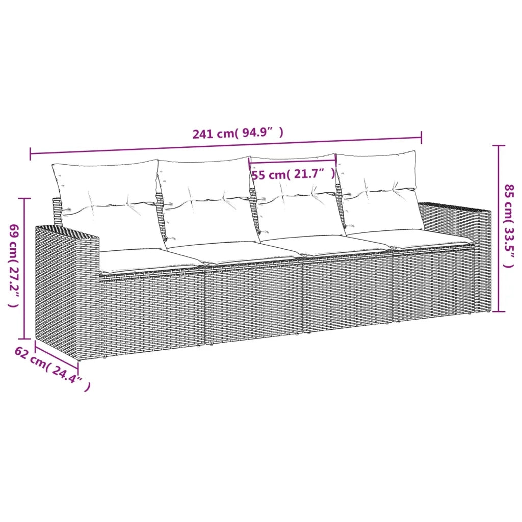 Salotto da Giardino-Set Divani da Giardino 4 pz con Cuscini Nero in Polyrattan 779827