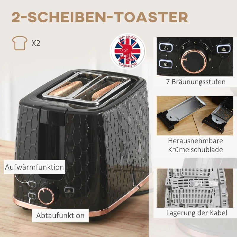 Set bollitore e tostapane, 1,7 L, varie modalit¨¤, indicatori LED, nero