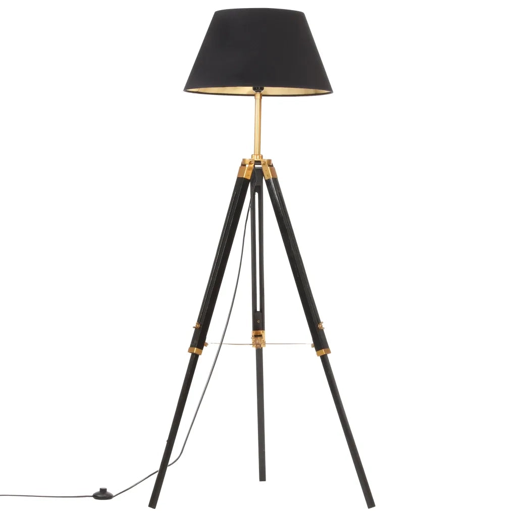 Lampada a Treppiede Nero e Oro in Massello di Teak 141 cm CFW1198621