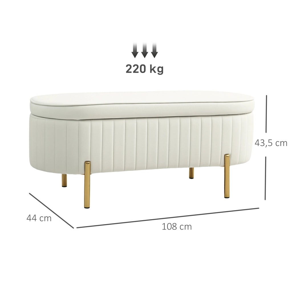 Divanetto con cassetto e rivestimento in tessuto ¨C zephmum ¨C crema, metallo, 80x40x45