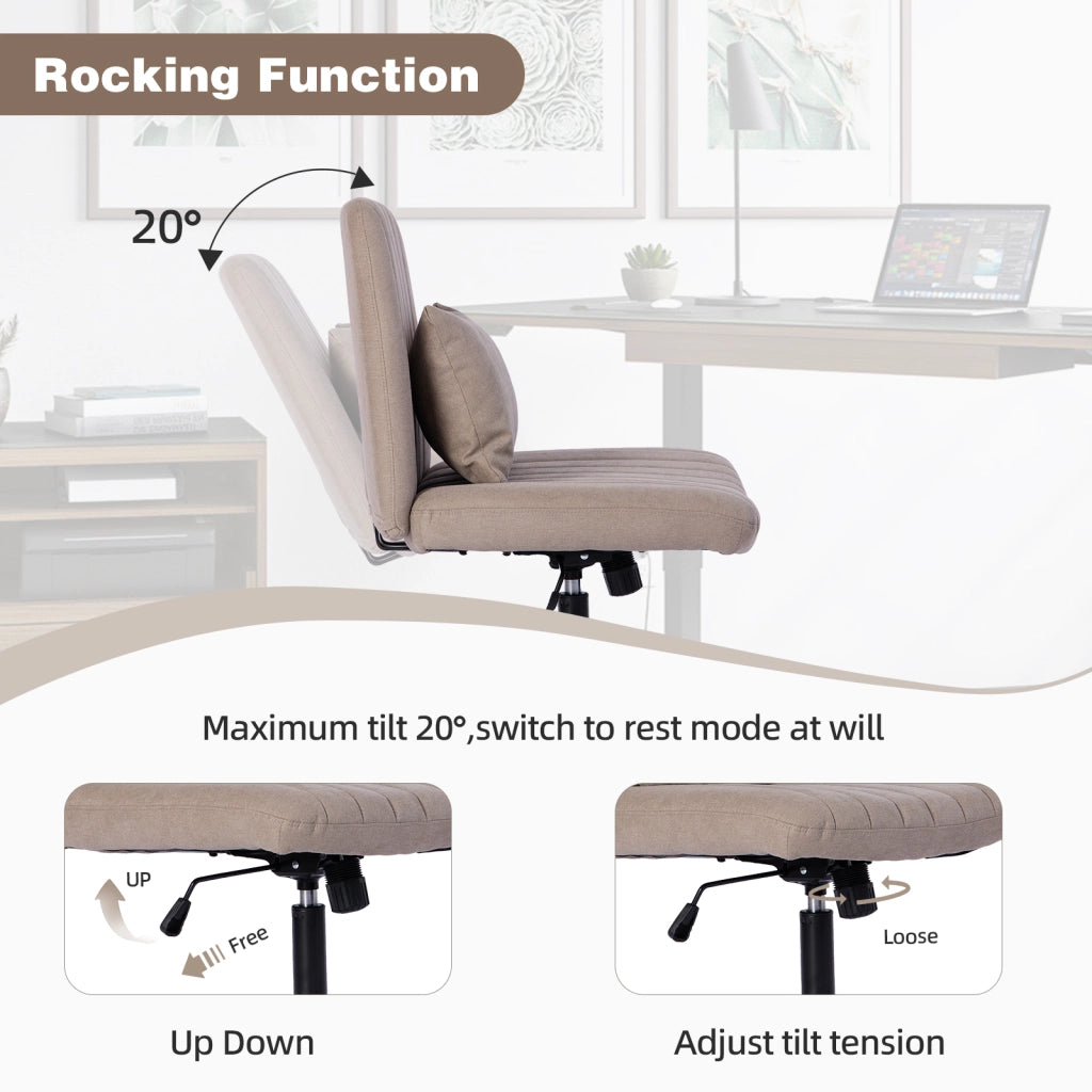 Sedia da ufficio ergonomica in tessuto con altezza regolabile, schienale reclinabile, rotelle silenziose cuscino khaki