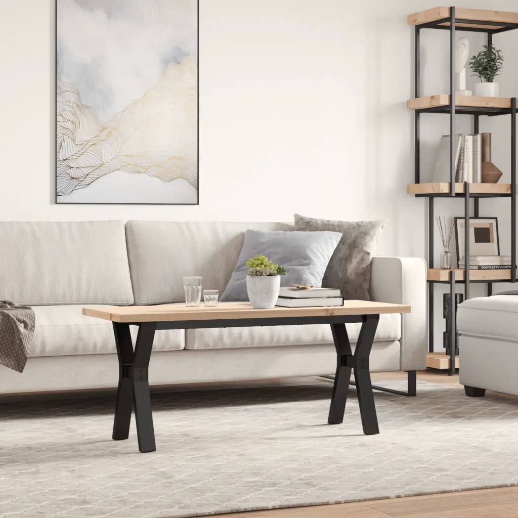 Tavolino Salotto Telaio a Y 110x40x45,5 cm Legno Pino e Acciaio