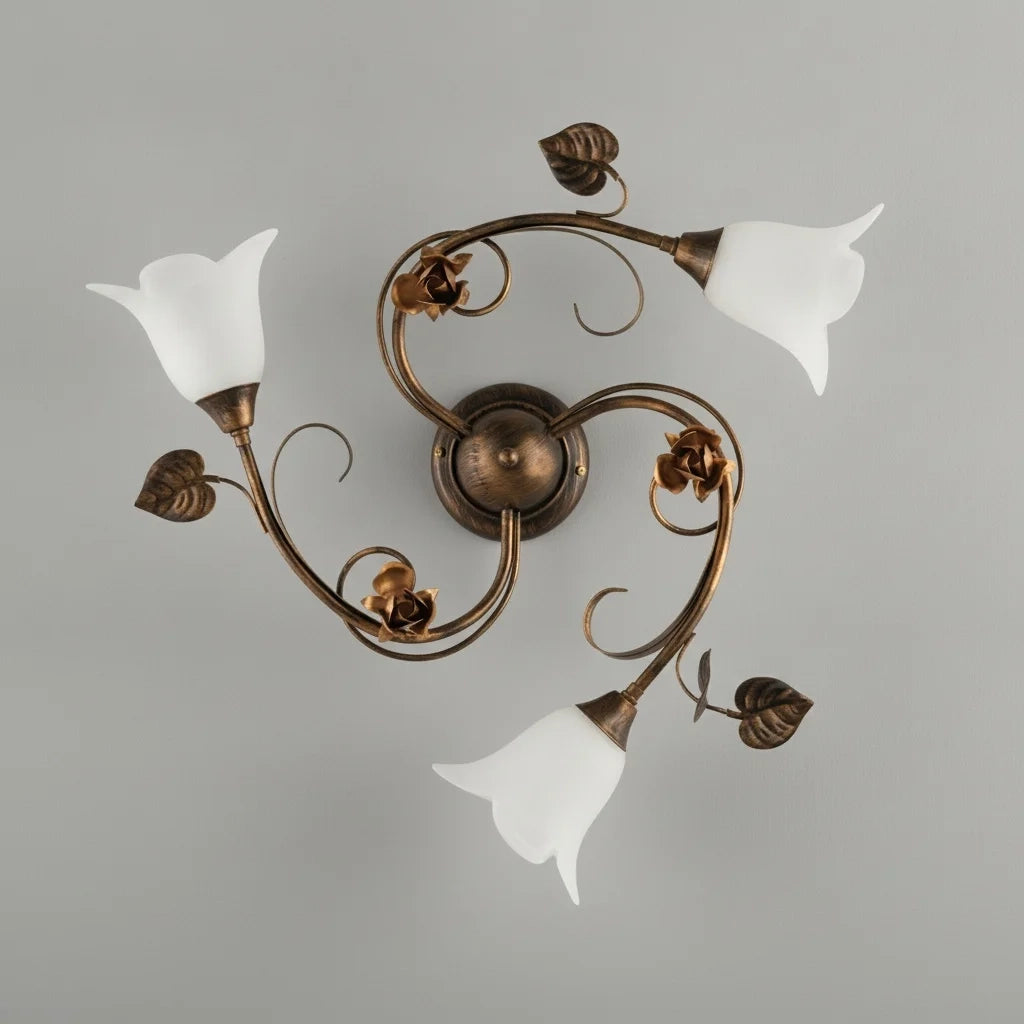 Plafoniera Arte Povera Cestino 3 Luci Marrone e Bianco LuceArt Classic