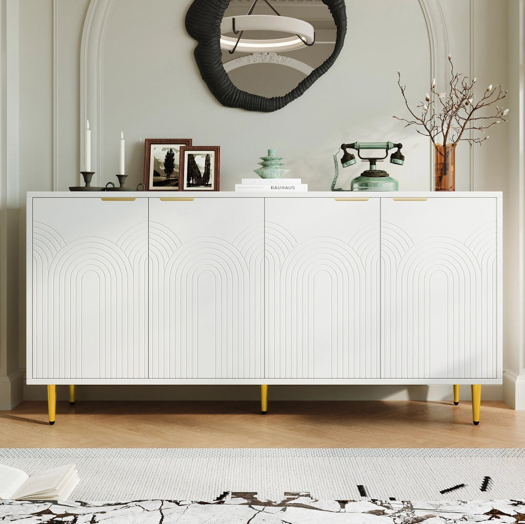 Credenza 4 ante 160x80x40 cm bianca con ripiani regolabili e cerniere soft-close