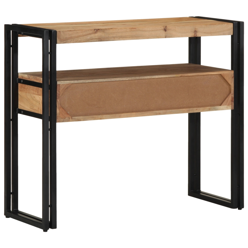Tavolo Consolle Nero 90x33x75 cm Legno Massello di Acacia e Metallo