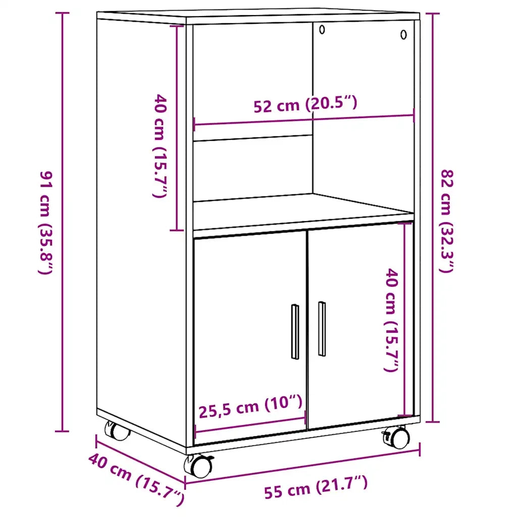 Mobiletto con Ruote Legno Antico 55x40x91 cm in Truciolato CFW1648794