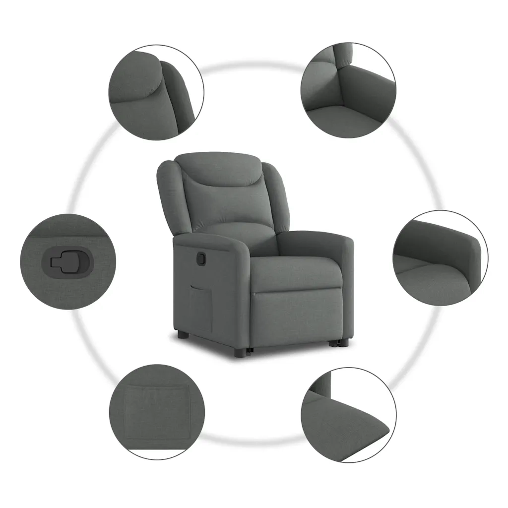 vidaXL Poltrona Alzapersona Reclinabile Grigio Scuro in Tessuto