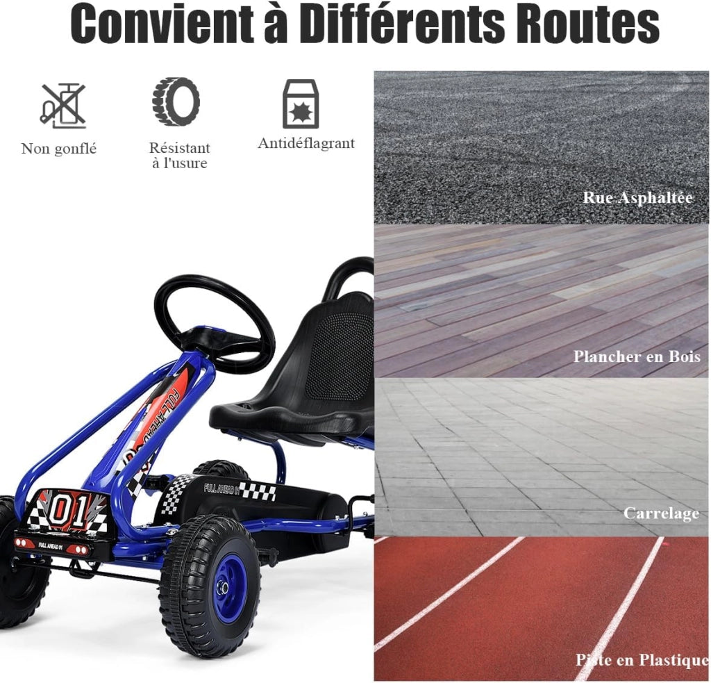 Go Kart a Pedali per Bambini, Macchina per Bambini con Sedili Regolabili in 2 Posizioni e 4 Ruote Antisdrucciolo, Carico 30 kg, per 3 Anni + (Blu, 92 X 50 X 53 CM)