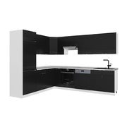 Vicco Cucina angolare completa Nero a righe/bianco 227 x 60 cm senza piano di lavoro
