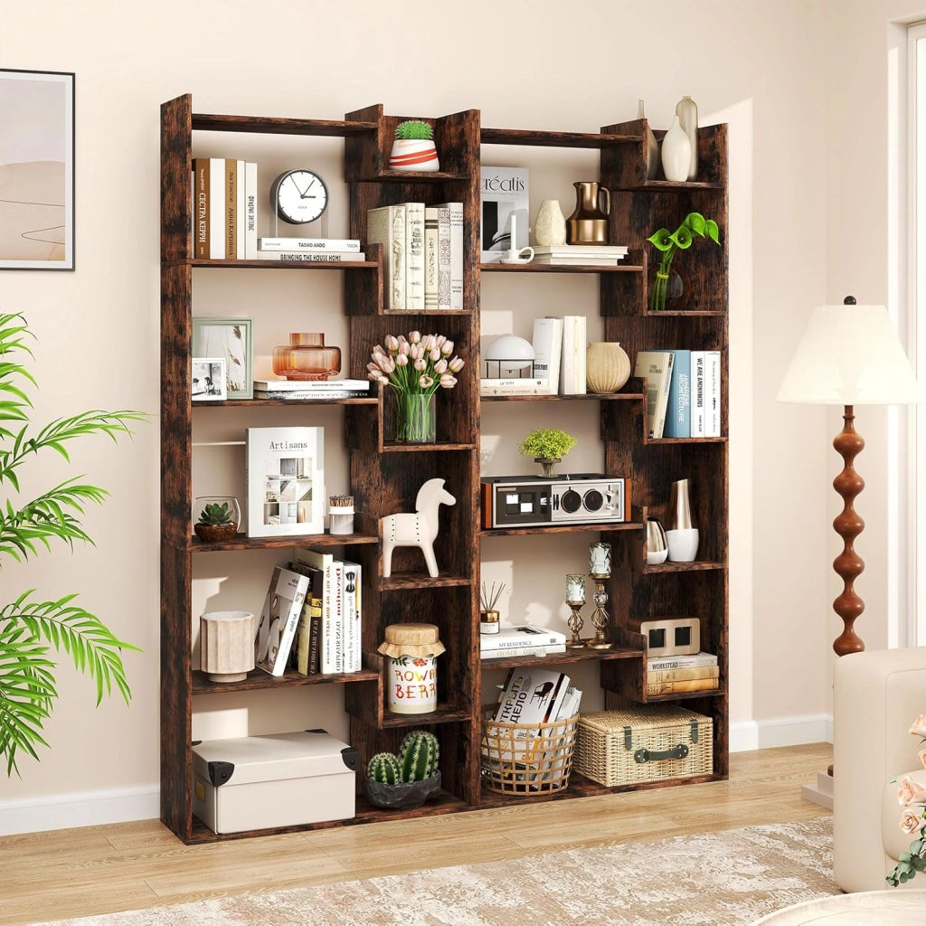 Libreria in legno, 163 cm, scaffale con 11 scomparti aperti, 2 set di protezione antiribaltamento, mensola divisoria autoportante per soggiorno e ufficio (marrone usticale)