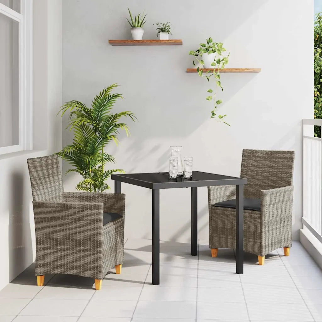 Set da Pranzo per Giardino 3 pcs Grigio polyrattan 3381072