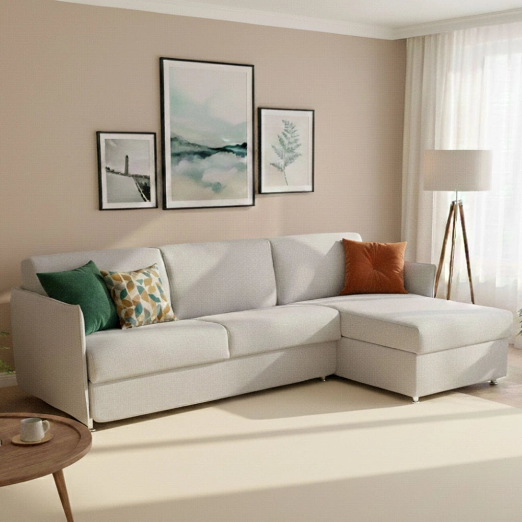 Scordia, Divano Letto con Penisola Sfoderabile Made in Italy, 260x160 cm Grigio Chiaro