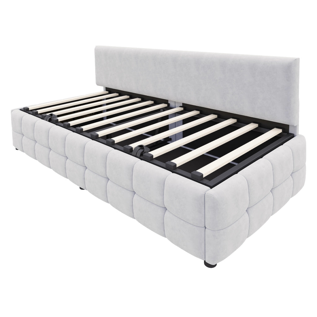 Letto imbottito con vano contenitore idraulico velluto grigio chiaro 90x200 cm