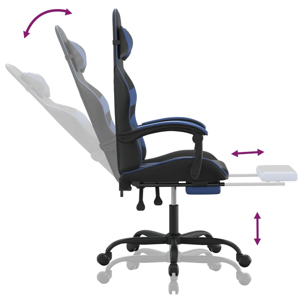 Sedia da Gaming con Poggiapiedi Nero e Blu in Similpelle cod mxl 66226