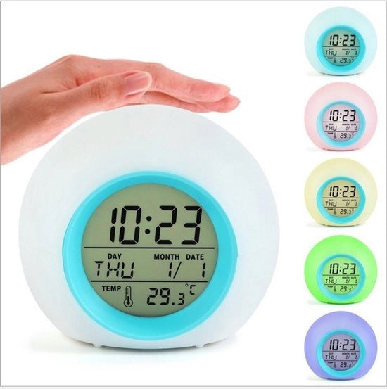 LED sveglia digitale per bambini, con regolazione della temperatura cromatica, adatta come lampada da notte per interni, lampada da lettino, ideale per le camere dei bambini, adatta sia per i bambini maschi che femmine, e un bel regalo.