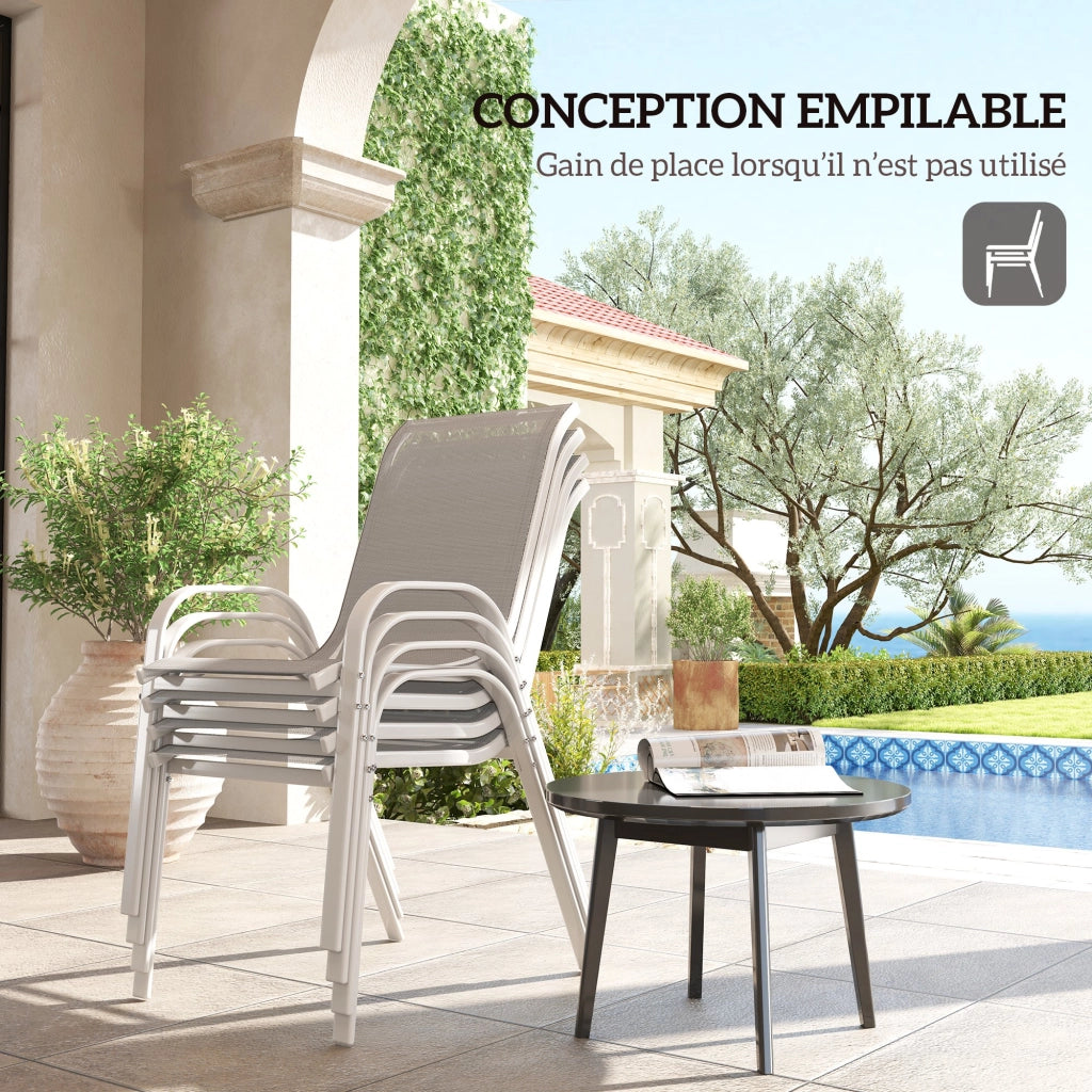 Sedia da giardino impilabile con schienale alto ¨C zephmum ¨C Grigio, rete, acciaio, 4 pezzi