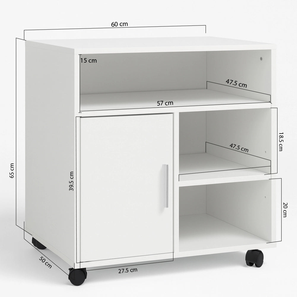 Mobile Porta Stampante con Anta e Ripiani Mobiletto Ufficio Multiuso 60x50x65cm