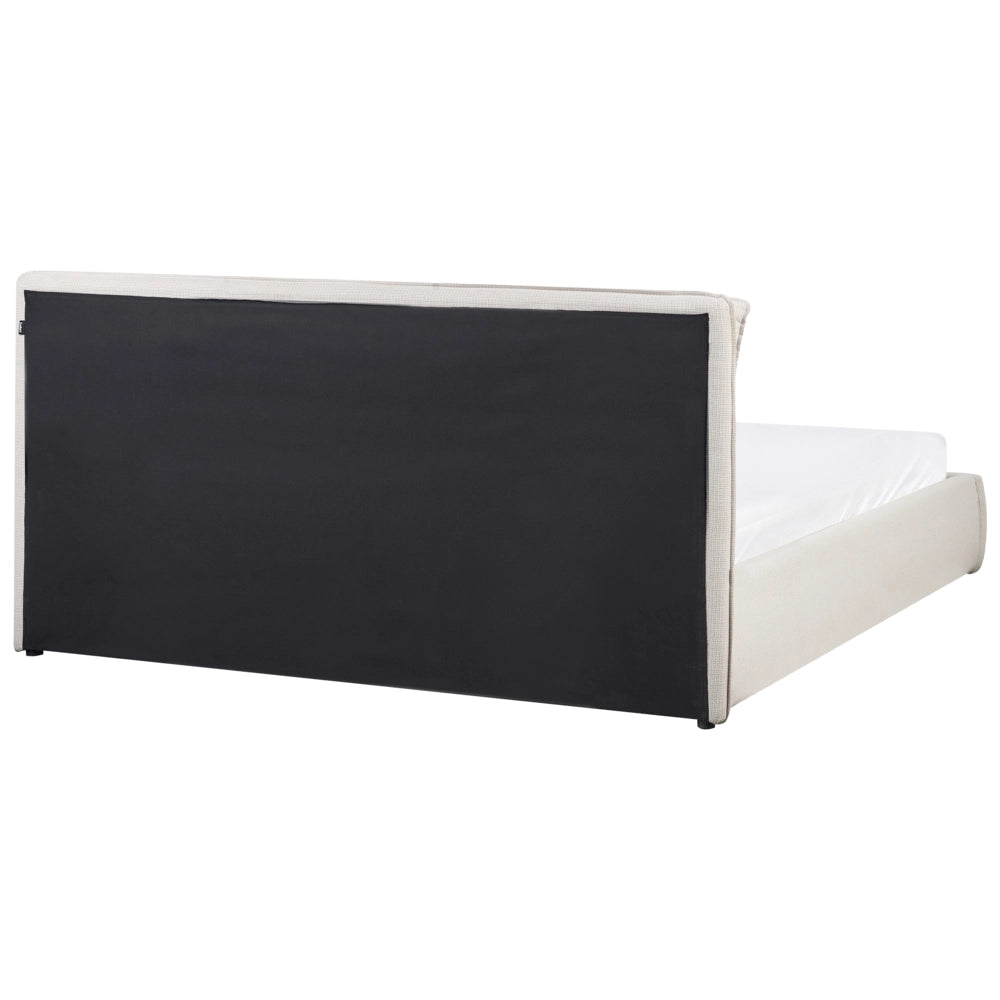 Letto matrimoniale in tessuto beige chiaro con contenitore 180 x 200 cm camera da letto moderna