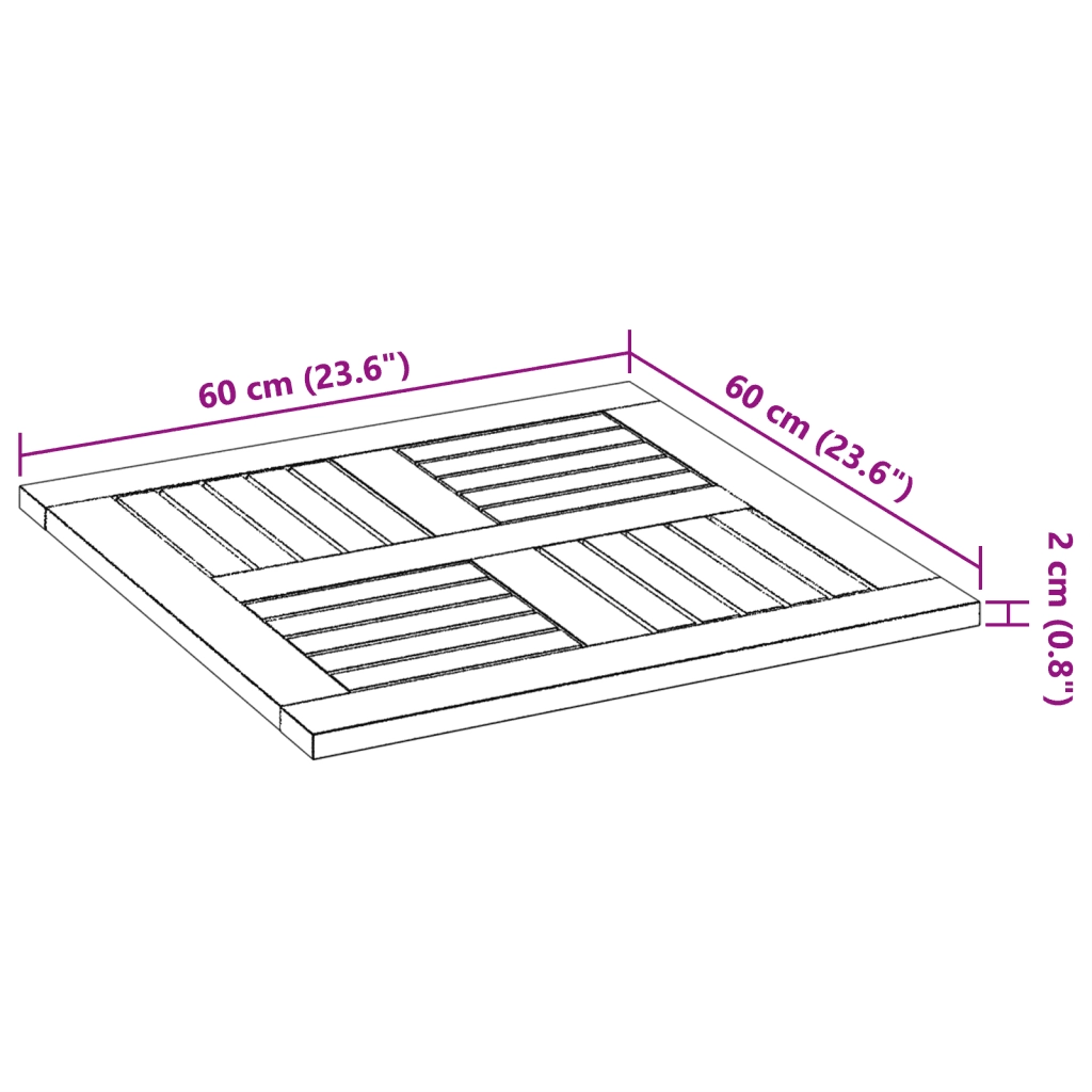 vidaXL Piano per Tavolo 60x60x2 cm Quadrato Legno Massello di Acacia