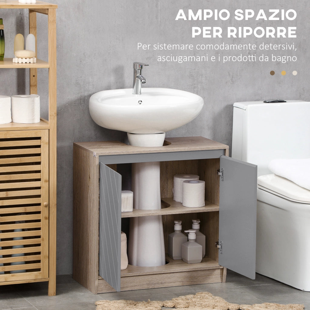 Armadietto Sottolavabo in MDF con 2 Ante e 2 Mensole Regolabili ¨C zephmum ¨C Bianco 60x30x60 cm