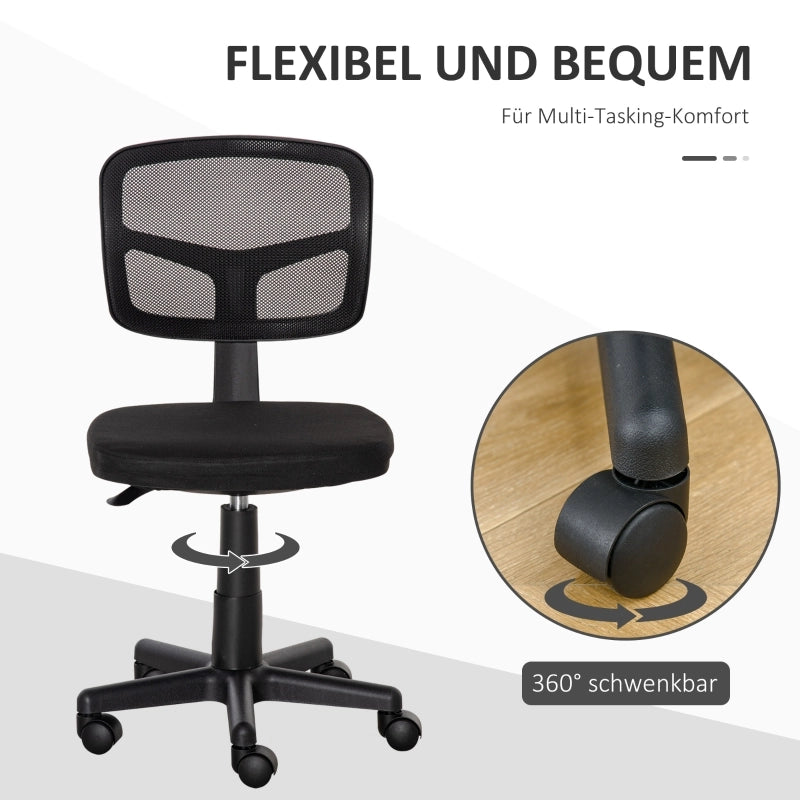 Sedia da ufficio ergonomica girevole con altezza regolabile senza braccioli e rotelle per scrivania in tessuto nero