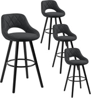 Sgabelli da Cucina Set di 4, Sgabello da Bar per Colazione, Sgabelli Alti con Poggiapiedi e Schienale, Sedile in Tessuto Tecnico+Gambe in Legno, Antracite, BH291an-4