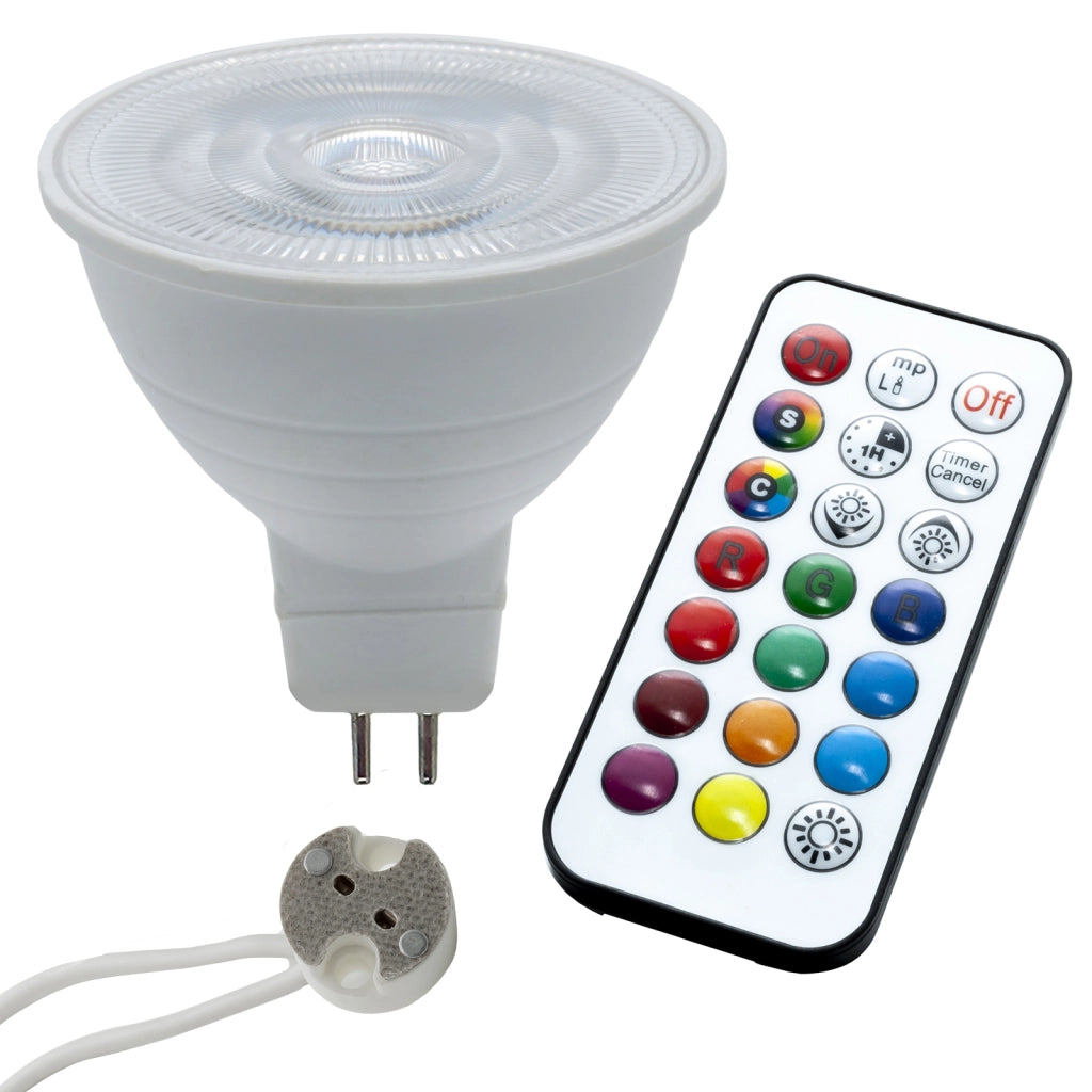 Faretto incasso LED 6W 12V cromoterapia IP65 box doccialampada GU5.3 RGBW RGB 3000K telecomando IR SILVER CROMATO