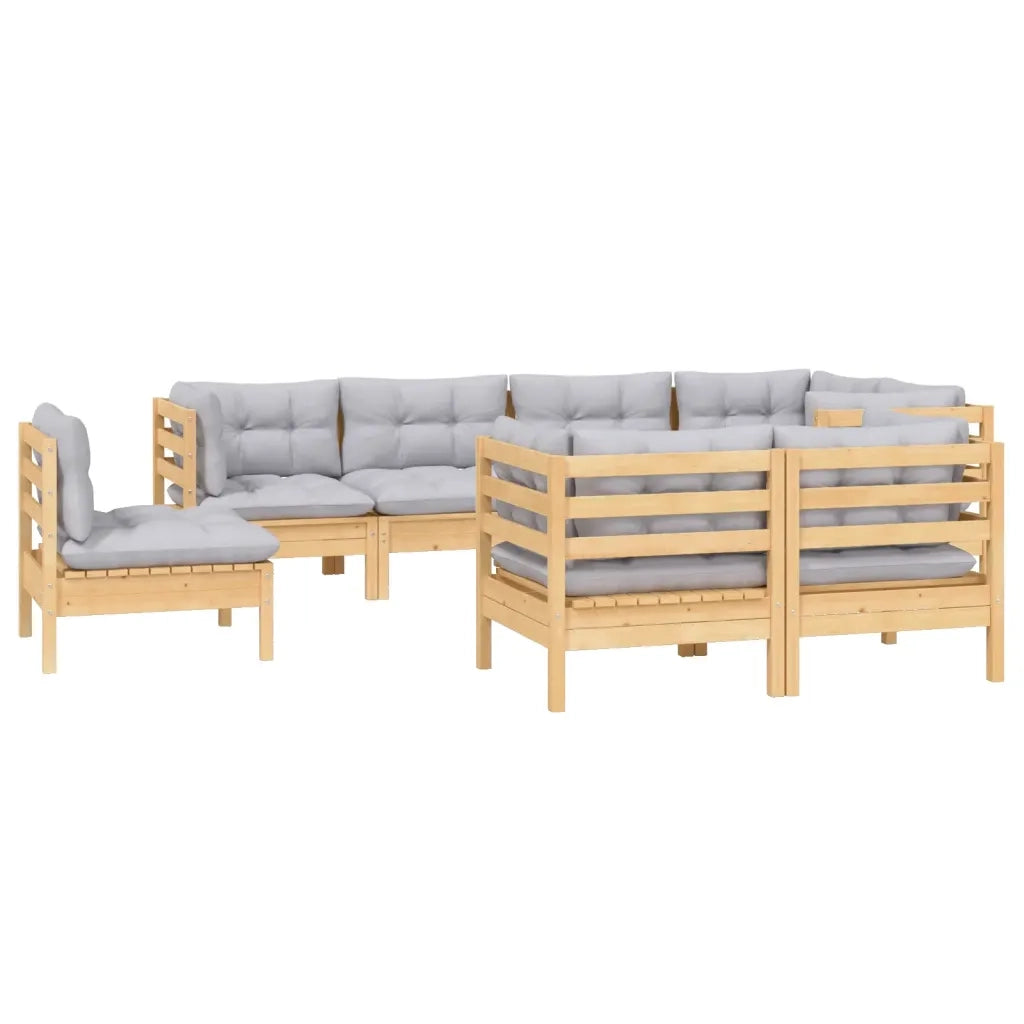 Set Divani da Giardino 8 pz con Cuscini Grigi Massello di Pino cod mxl 39242