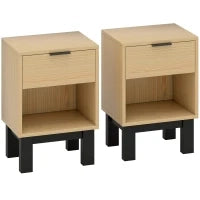 Set di 2 Comodini Moderni con Cassetto e Mensola Aperta 35x26x50 cm Rovere
