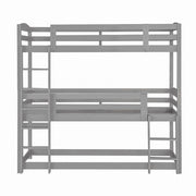 Letto a castello 90×200 cm; letto 3 posti in legno con 2 scale; senza materasso; in pino e MDF; grigio