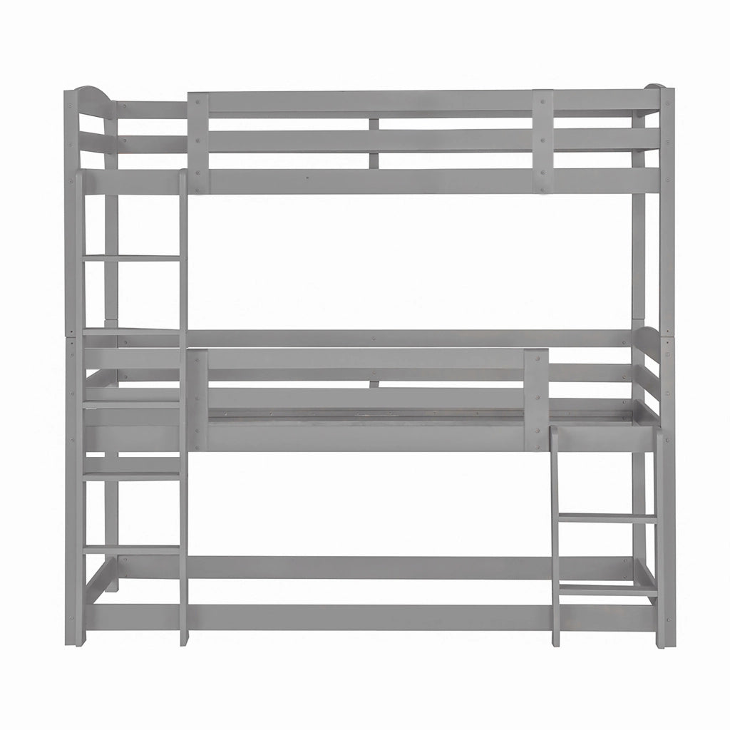 Letto a castello 90×200 cm; letto 3 posti in legno con 2 scale; senza materasso; in pino e MDF; grigio
