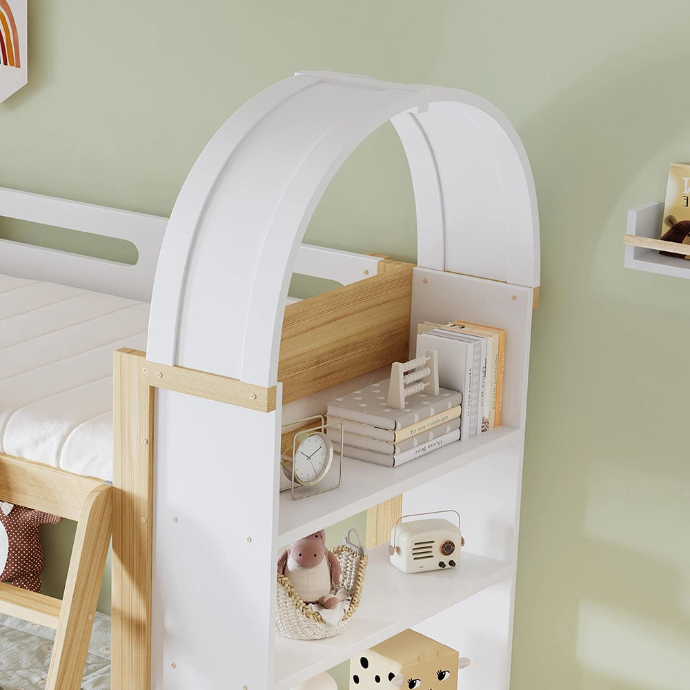 Letto a castello-Xylo-90x200cm 3 ripiani barriera sicurezza pino+MDF