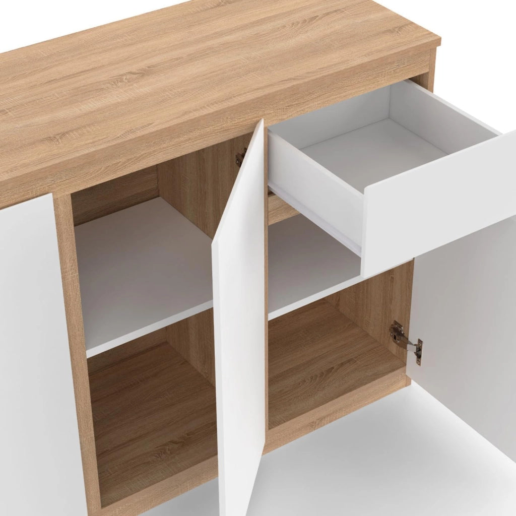Credenza TOMI 100 cm con 3 ante e 1 cassetto, bianco e legno