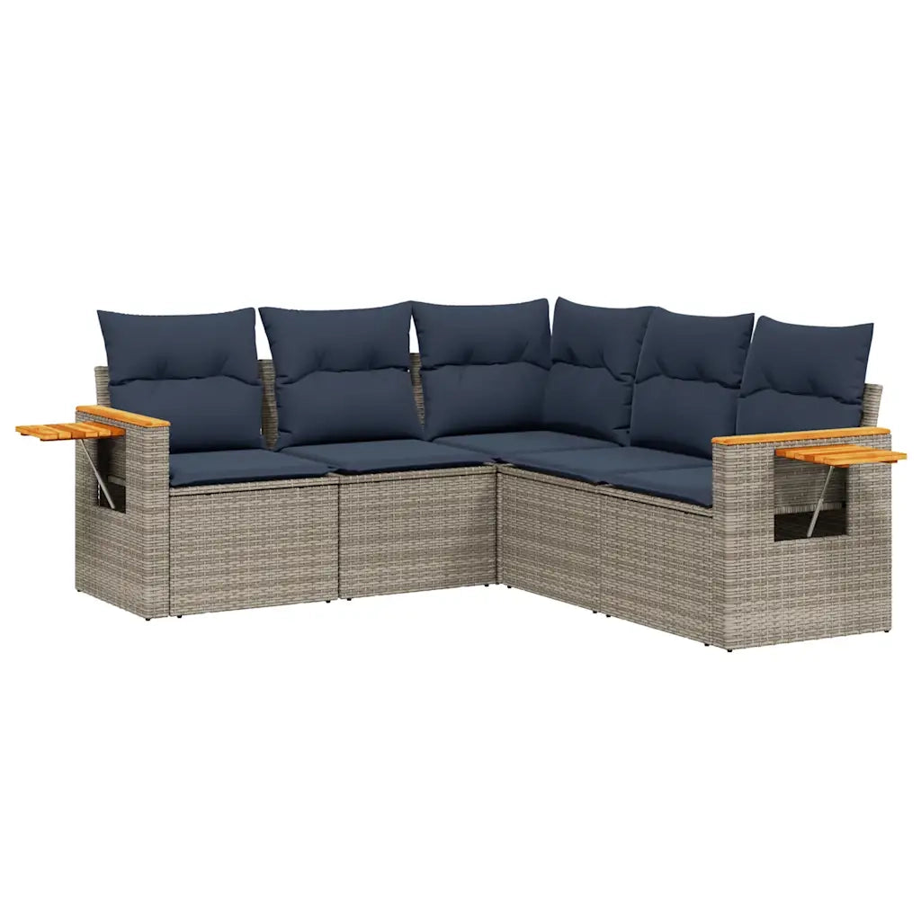 Set Divani da Giardino 5 pz con Cuscini Grigio in Polyrattan