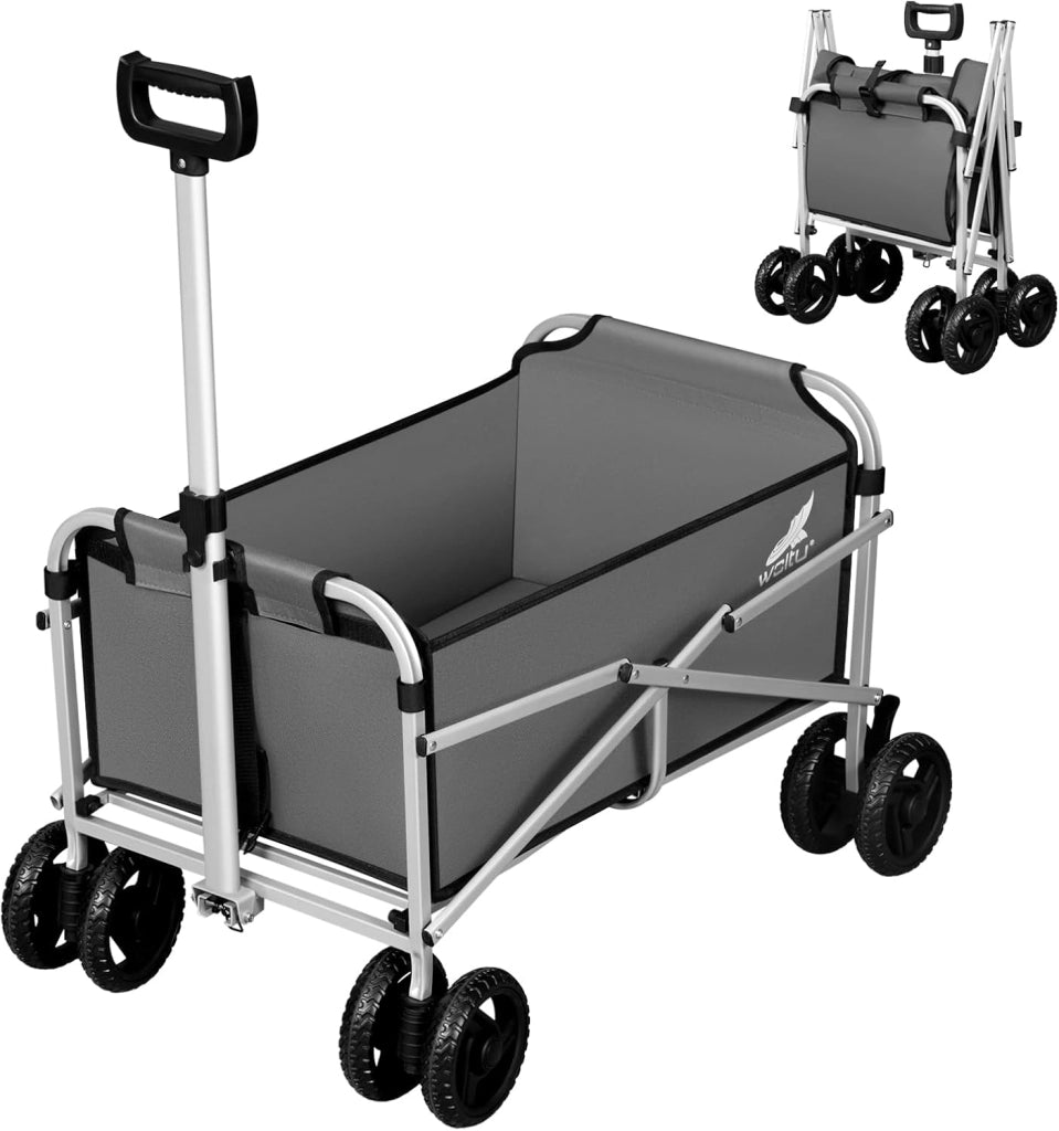 Carrello con Ruote, Carrello Pieghevole con 4 Ruote Doppie, per Spiaggia, Giardino, Campeggio, Viaggio, Oxford+Metallo, Grigio Scuro