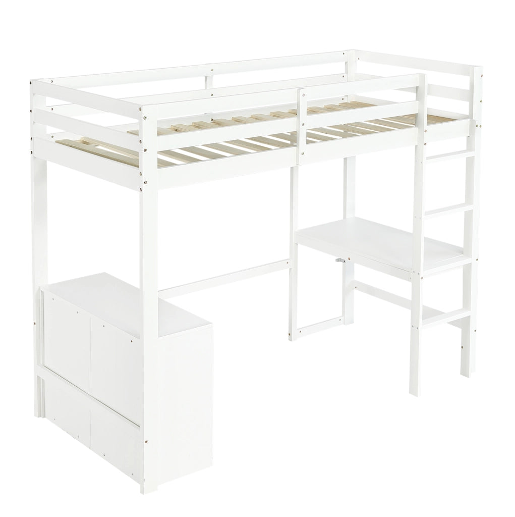 Letto a soppalco 90x200 cm bianco in legno e MDF con scrivania