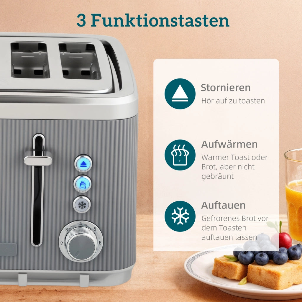 Set Colazione Elettrico Bollitore 1,7L 2200W e Tostapane 4 Fette ¨C Xylo ¨C Grigio