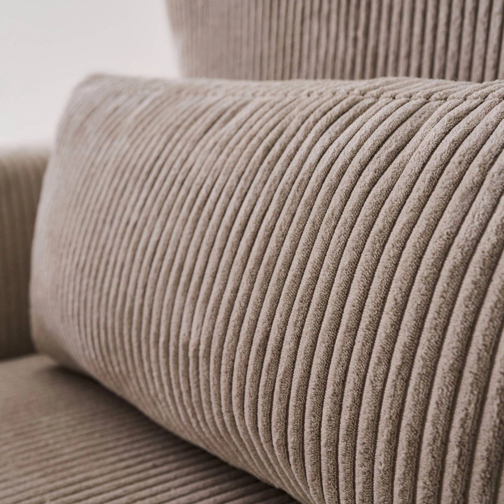 Divano letto angolare reversibile con contenitore in velluto a coste,