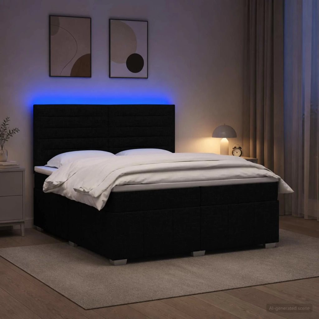 Letto Box Spring LED con Materasso Nero 200 x 200 cm Tessuto 3455677