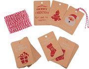 Etichette per regalo 50 pezzi - Carta kraft - 5 motivi natalizi - Corda per appendere - Etichette per confezioni - Ideale per progetti di fai da te - Carte regalo personalizzate