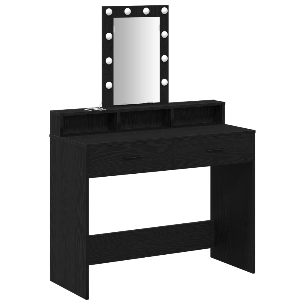 Specchio per trucco con luci LED Quercia Nera 100x41x140 cm