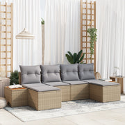 Set Divano da Giardino 6 Pezzi con Cuscini Beige in Rattan Sintetico