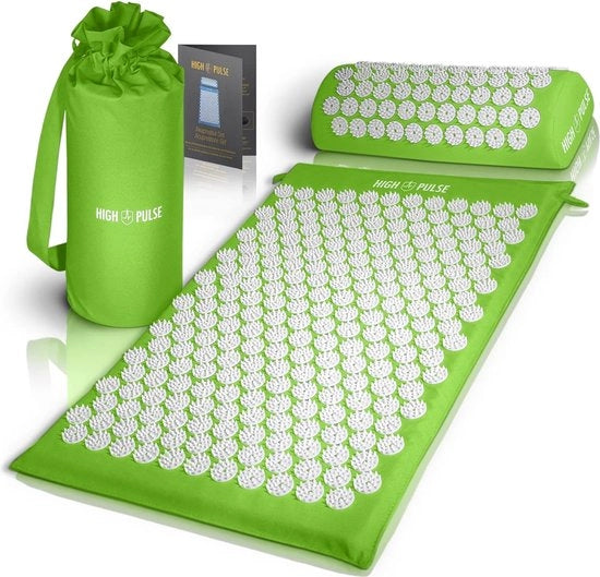 Set di acupressione con 5 anelli + poster – mat e cuscino di acupressione stimolano la circolazione sanguigna e alleviano le tensioni.
