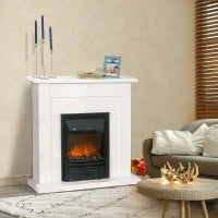 Camino Elettrico 1000W e 2000W, Effetto Fiamma con LED a 5 Livelli Telecomando Vetro Temperato Bianco 102x30x95cm