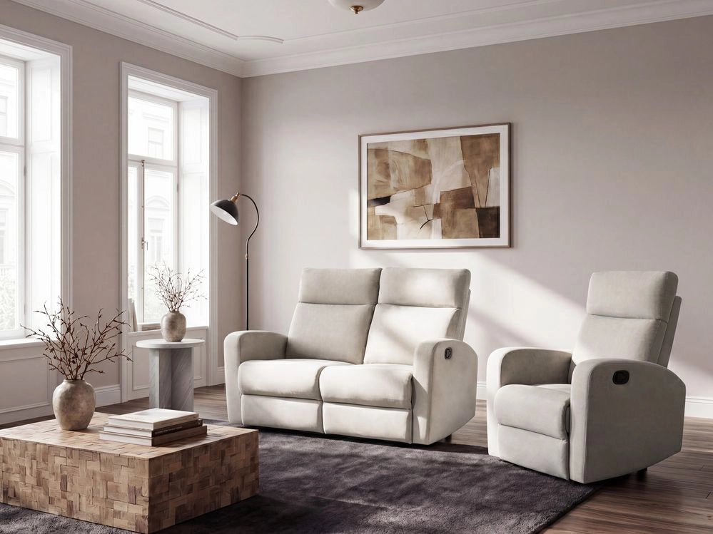 Set divano reclinabile manuale rivestito in velluto beige divano a 2 posti con poltrona design moderno funzione relax