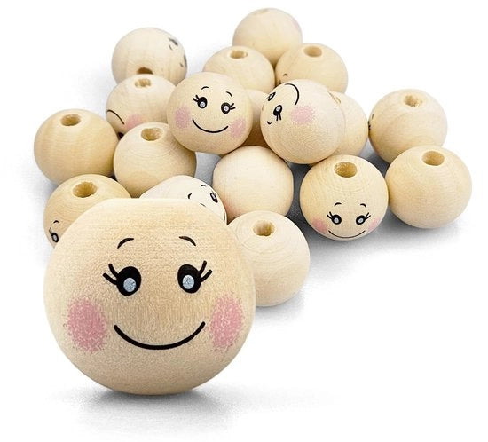 17 pezzi di palline in legno con faccia sorridente 20 mm x 18 mm teste in legno di angeli teste naturali ambrosie per macramè palline decorative con occhi per la creazione di accessori in legno di perle con foro centrale
